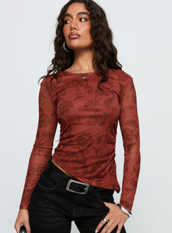 People Watching Long Sleeve Top Red Floral