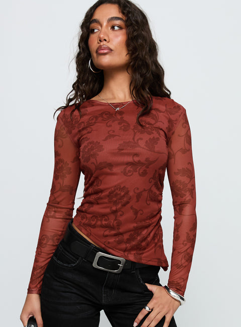 People Watching Long Sleeve Top Red Floral