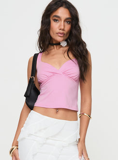front view of model wearing Princess Polly Wandella Tank Pink Sleeveless Sweetheart 