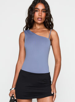 side view of model wearing Princess Polly Catch Up Bodysuit Blue Sleeveless 