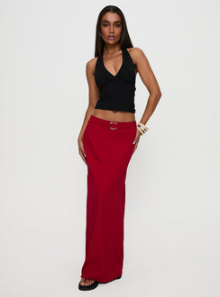   front view of model wearing Princess Polly Devoted Maxi Skirt Red Maxi 