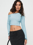 Blue Long sleeve top Ribbed knit material, off the shoulder design, flared sleeves