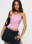 Strapless top Elasticated bust, asymmetric hem, lace pannels on front