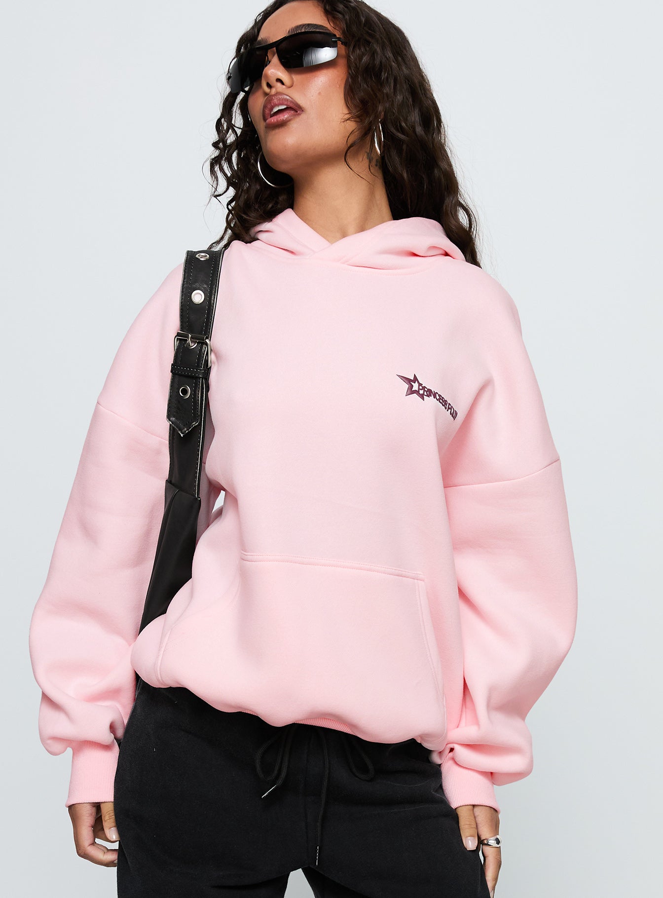 front view of model wearing Princess Polly Starblazer Princess Polly Graphic Hoodie Pink 