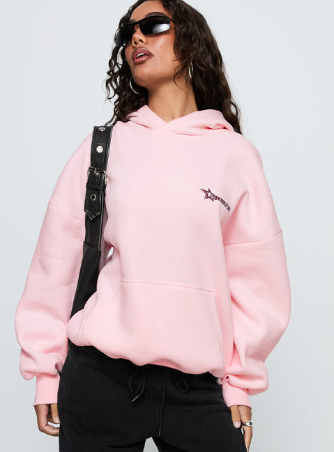 front view of model wearing Princess Polly Starblazer Princess Polly Graphic Hoodie Pink 
