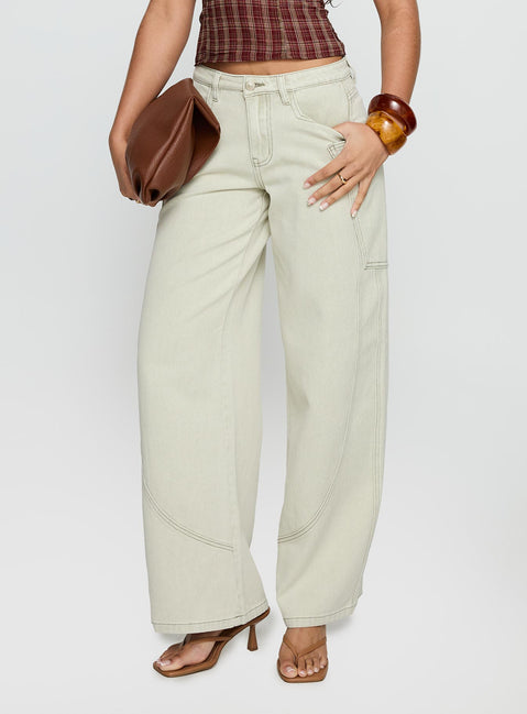 back view of model wearing Princess Polly Amargo Baggy Leg Stitch Detail Denim Jeans Sage Wash Mid Rise Jeans 