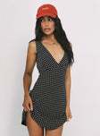 product Princess Polly Asymmetric Neckline  Nellie Mini Dress Black Polka Dot