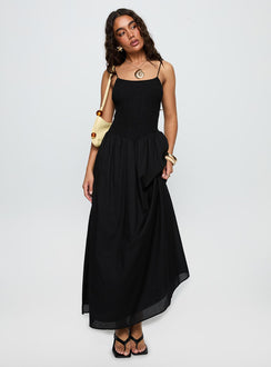 front view of model wearing Princess Polly Carys Maxi Dress Black Square Neck 