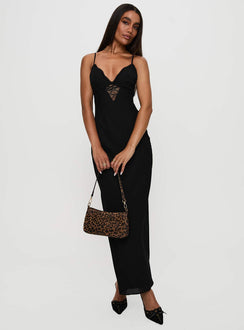 side view of model wearing Princess Polly Artea Maxi Dress Black Plunger 