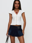   front view of model wearing Princess Polly Ricochet Belted Mini Skirt Dark Wash Mini Skirts 