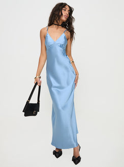 front view of model wearing Princess Polly Adamstone Maxi Dress Blue Plunger 