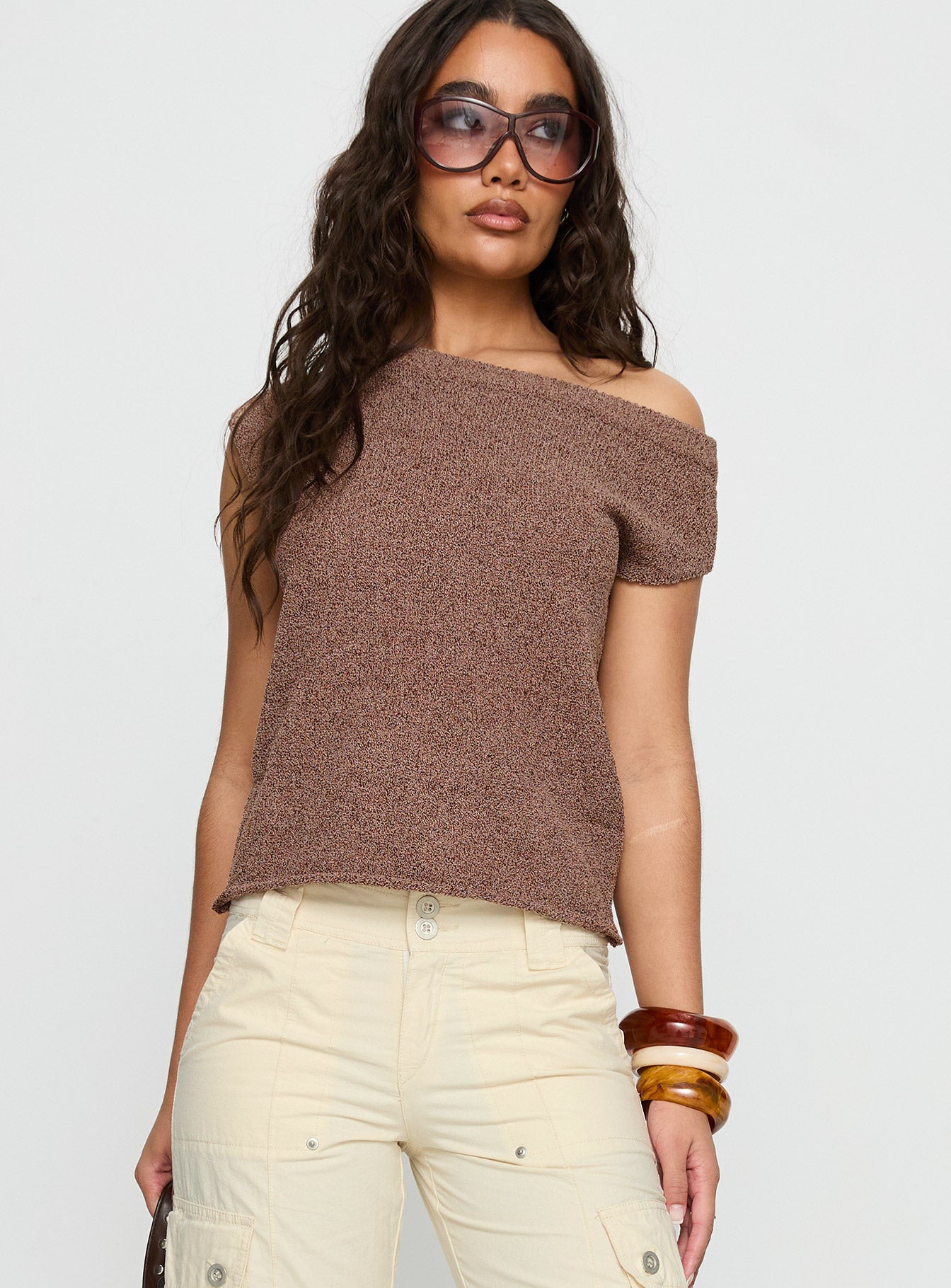 Ashfield Off Shoulder Top Brown