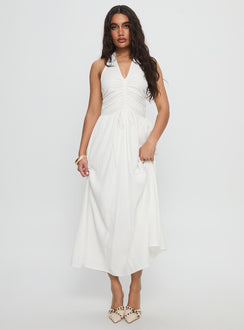 Jozefine Halter Ruched Maxi Dress White