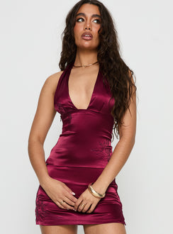 Hotstone Plunge Neck Halter Top Berry