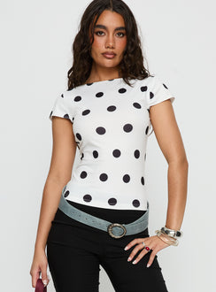 Truthfully Low Back Top White Polka