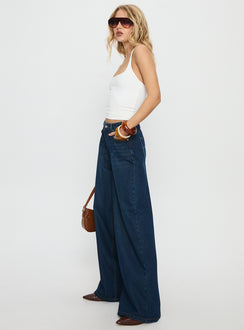 Naylor Mid Rise Wide Leg Jeans Mid Blue Denim