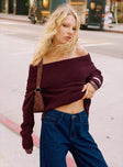 Parkley Boucle Off The Shoulder Sweater Burgundy