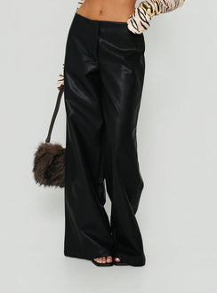 Agazia No Waist Faux Leather Low Rise Straight Pants Washed Black
