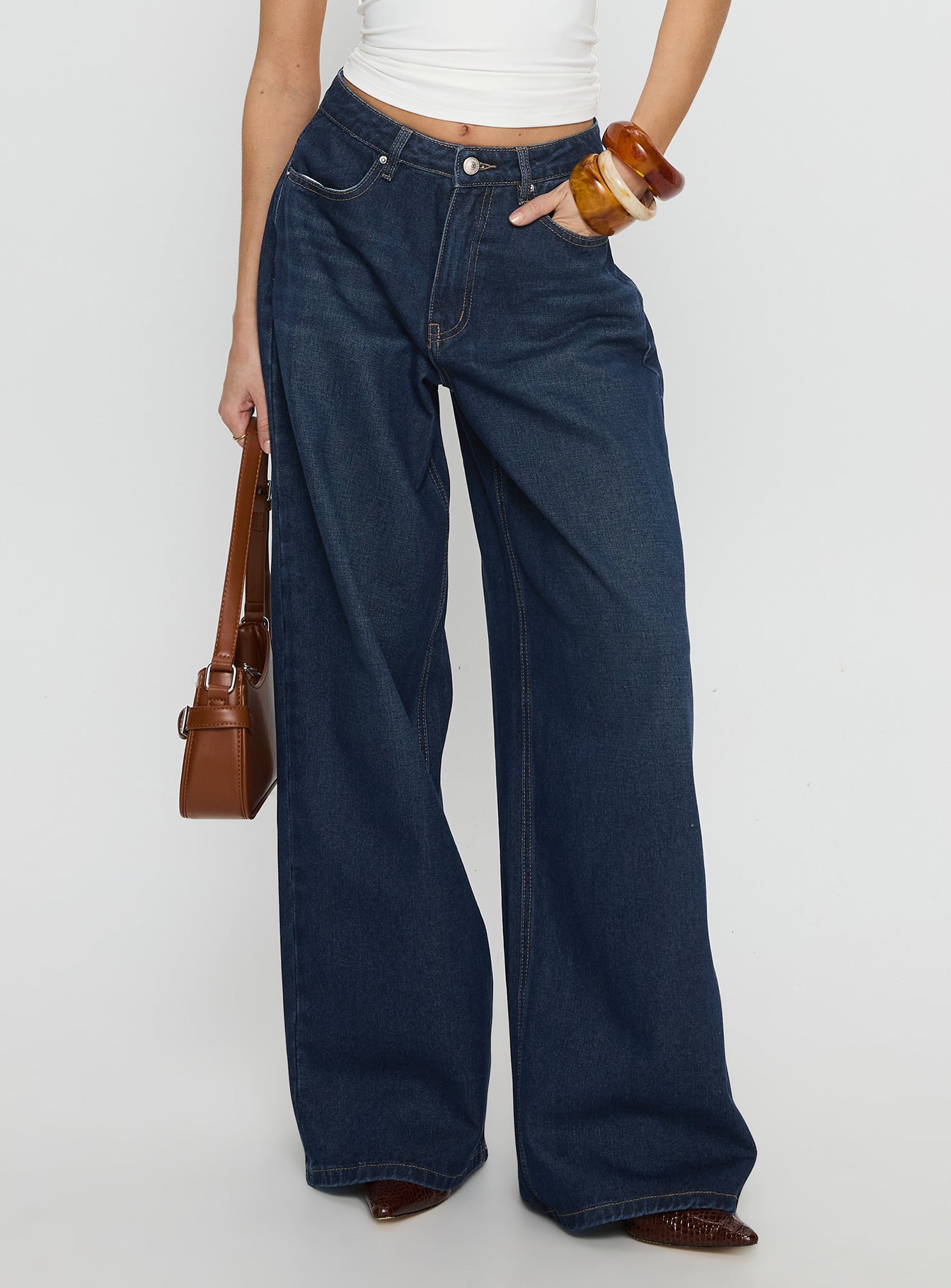 Naylor Mid Rise Wide Leg Jeans Mid Blue Denim Tall