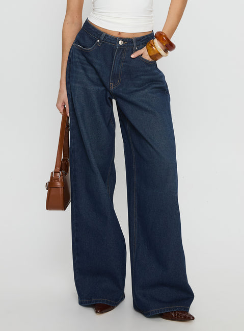Naylor Mid Rise Wide Leg Jeans Mid Blue Denim