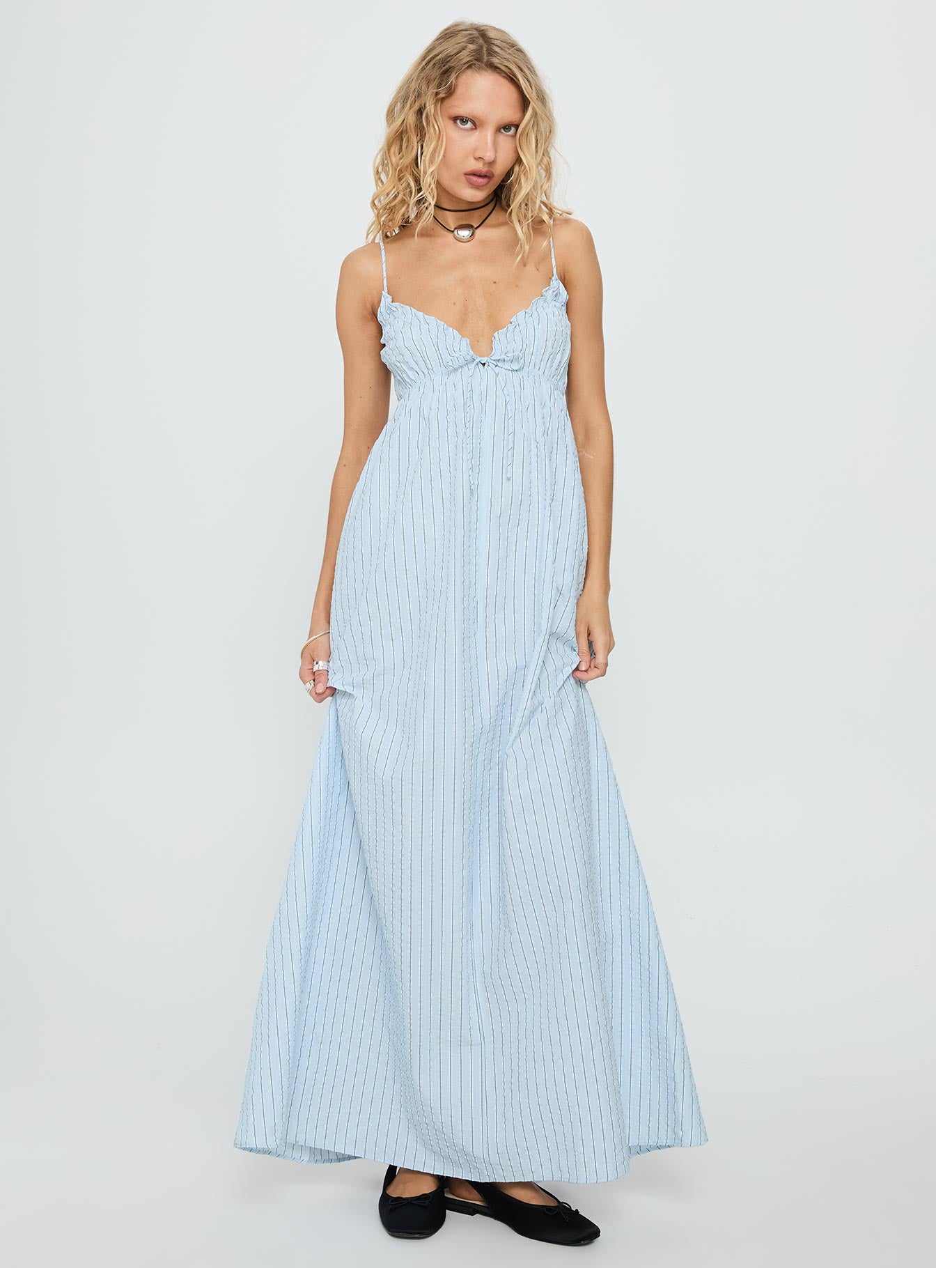 Avelyn Shirred Maxi Dress Blue Stripe