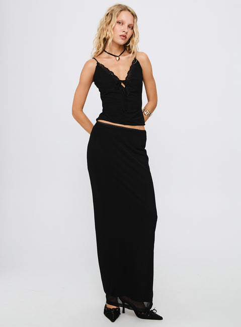 Reiko Lace Trim Tie Front Maxi Set Black