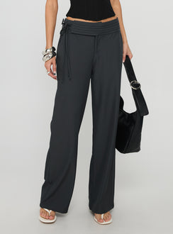 back view of model wearing Princess Polly Good Riddance Pleat Tie Slouch Pants Charcoal Low Rise Pants 
