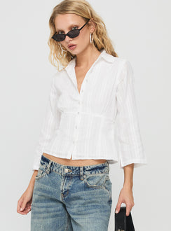 Taelynn 3/4 Sleeve Button Up Shirt White