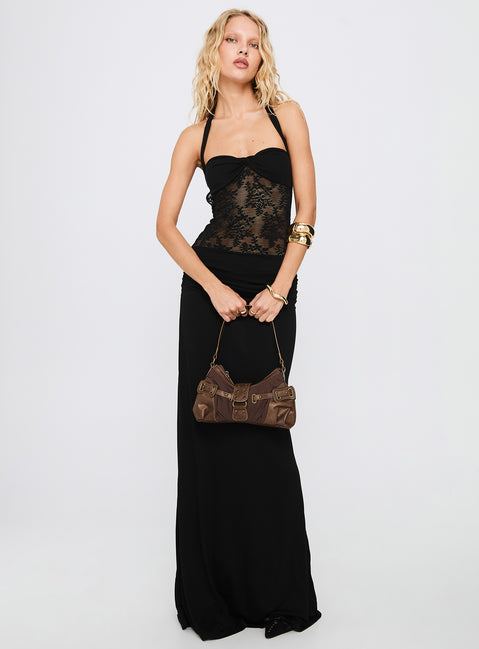Adalyne Lace Halter Maxi Dress Black