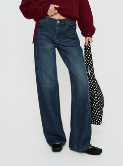 Kellsie High Rise Wide Leg Jeans Dark Blue Wash