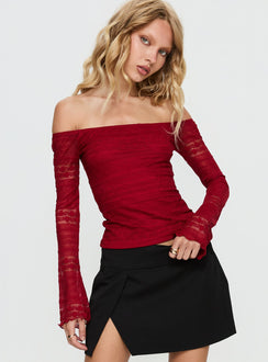 Deyci Lace Off Shoulder Top Red