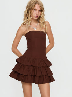 Valentia Tiered Mini Dress Chocolate