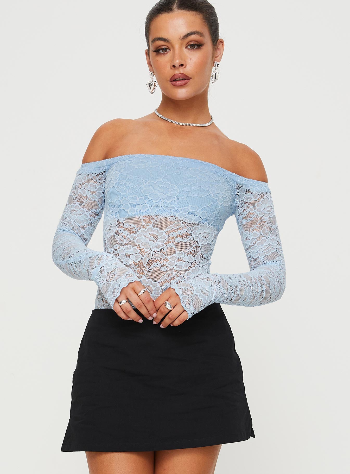 Baby blue cheap lace bodysuit