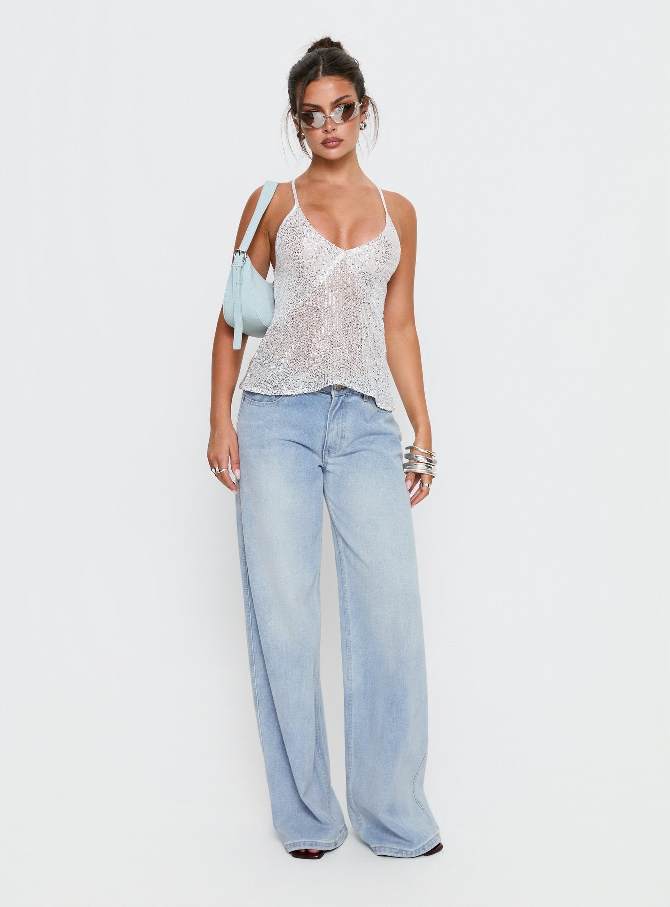 Opaline Sequin Cami Top Silver | Princess Polly