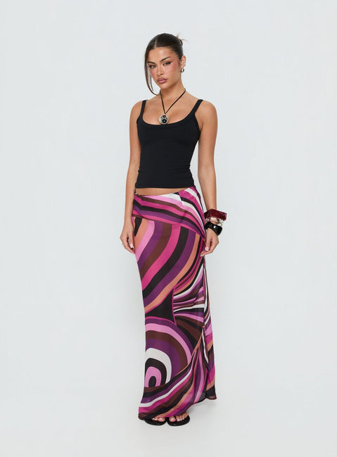 Discover the Lucidia Maxi Skirt Pink Retro in womens-skirts with maxi length front view of model wearing Princess Polly