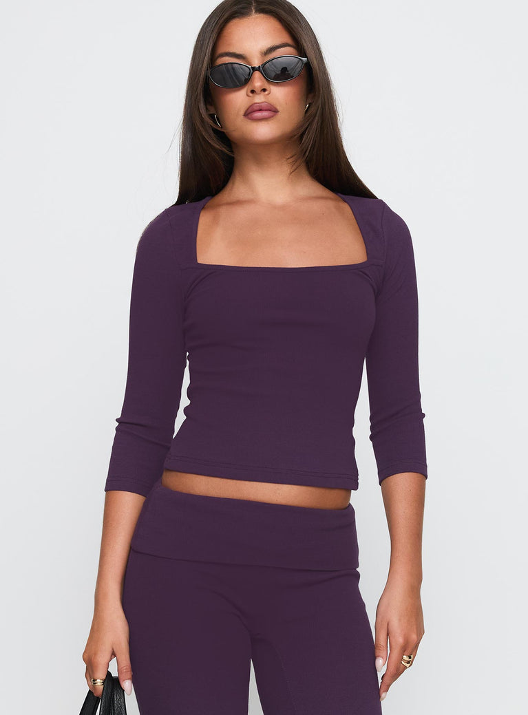 So American Rib 3/4 Sleeve Top Purple