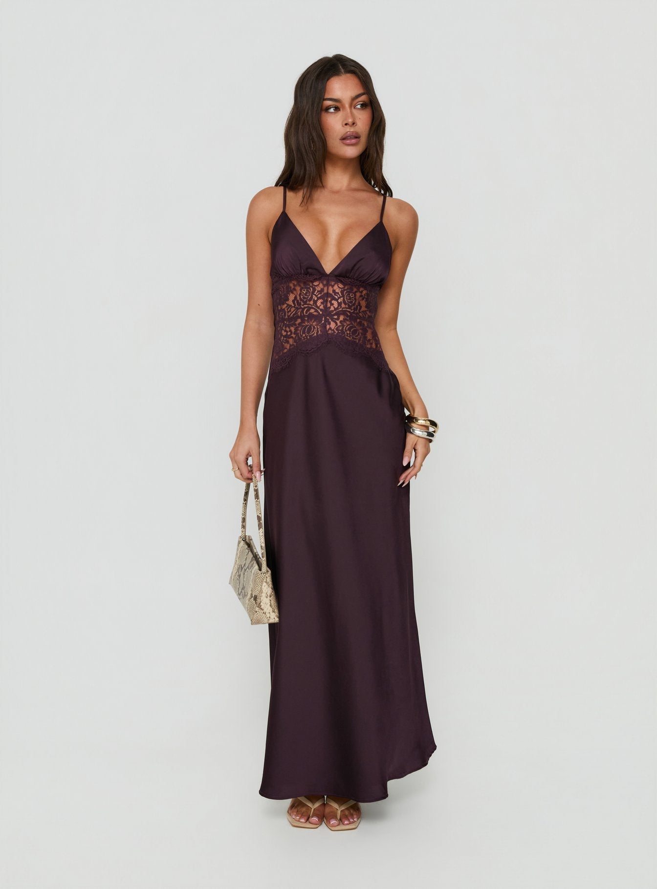 Klairee Halter Lace Maxi Dress Plum