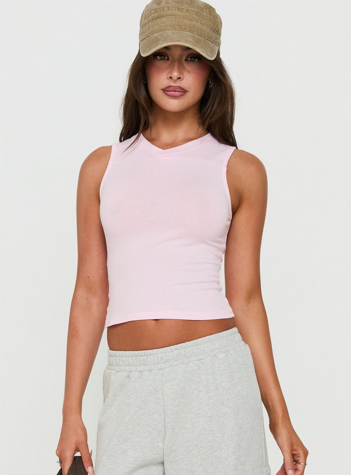 Camrynn High V Boxy Vest Top Pink