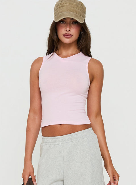 Camrynn High V Boxy Vest Top Pink