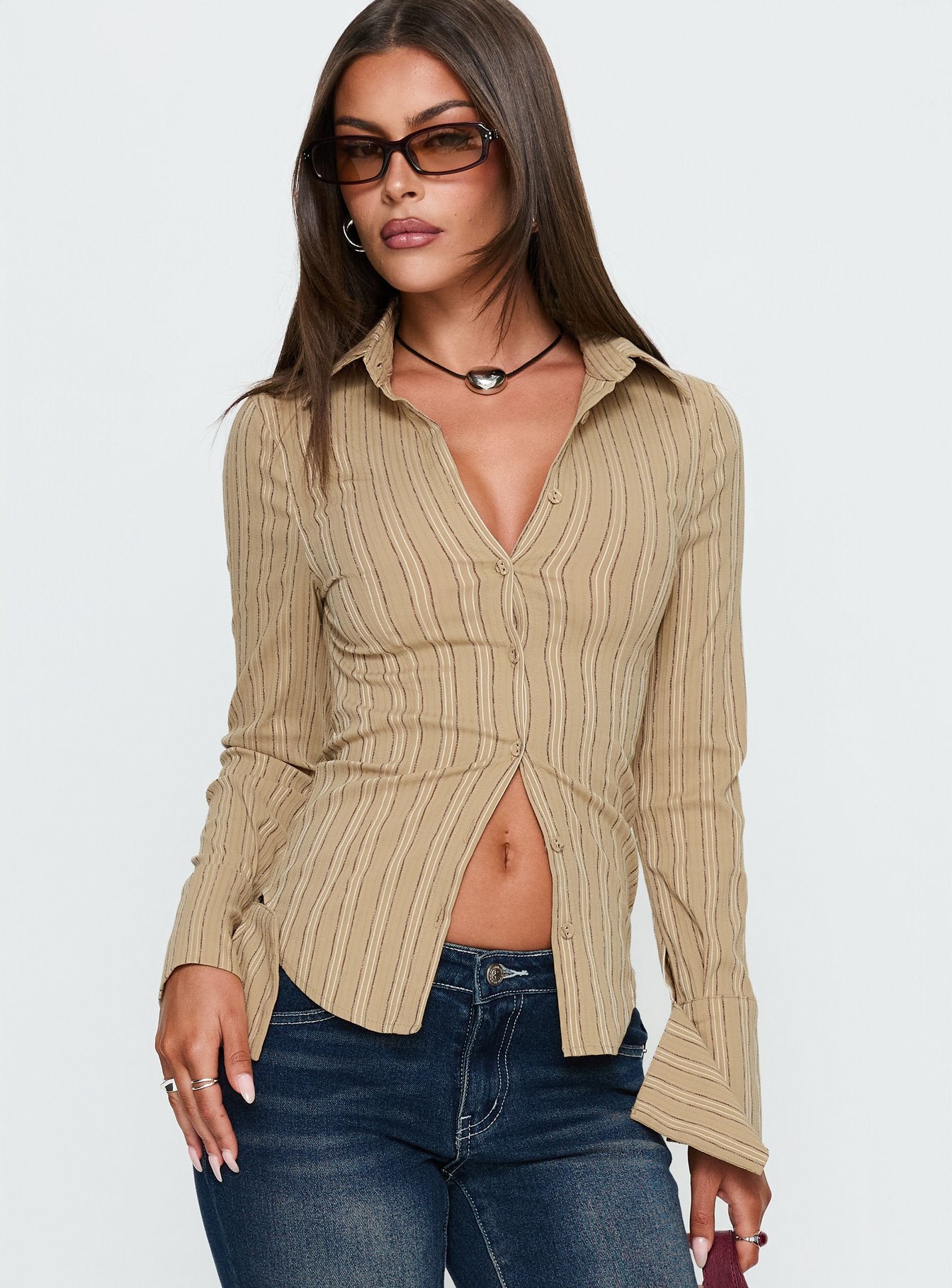Madlin Long Sleeve Top Brown Stripe