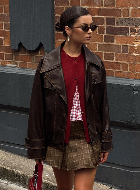 Nicolie Faux Leather Jacket Vintage Washed Brown