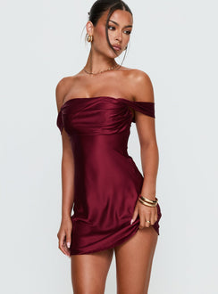 Zabbarra Off The Shoulder Mini Dress Burgundy