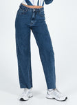 Front view of model wearing  front Princess Polly Mid Rise  Boundless Denim Jeans Dark Wash