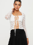 Long sleeve top  Lace material, double tie front fastening