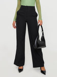 front view of model wearing Princess Polly Burnette Pants Black Tall High Waisted Pants 