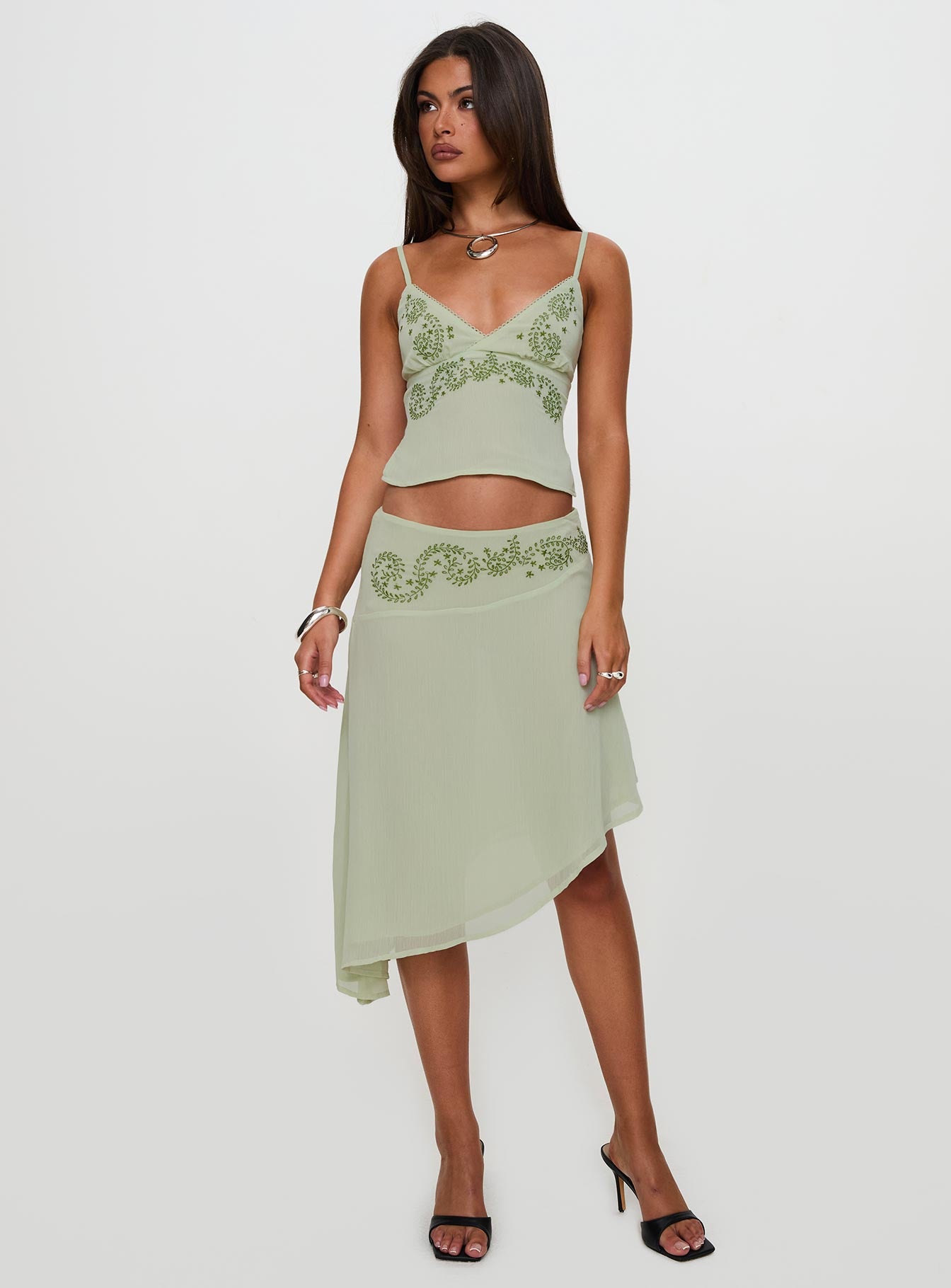 Pappilion Asymmetrical Midi Skirt Sage Petite