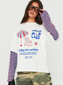 Enjoy The Sunshine Lagen-Langarmshirt mit Grafik Weiß / Blau gestreift
