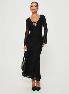product Princess Polly Asymmetric Neckline Asymmetric Neckline  Maskell Long Sleeve Maxi Dress Black