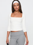 So American Rib 3/4 Sleeve Top White