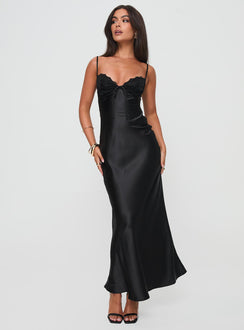 front view of model wearing Princess Polly Fadyen Bias Cut Maxi Dress Black Sweetheart Neckline 